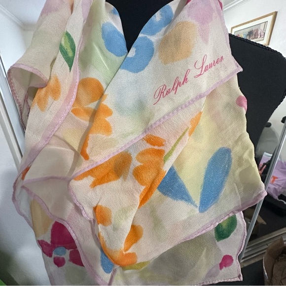 Vintage Ralph Lauren Silk Spring Florals Square Scarf - Picture 4 of 9